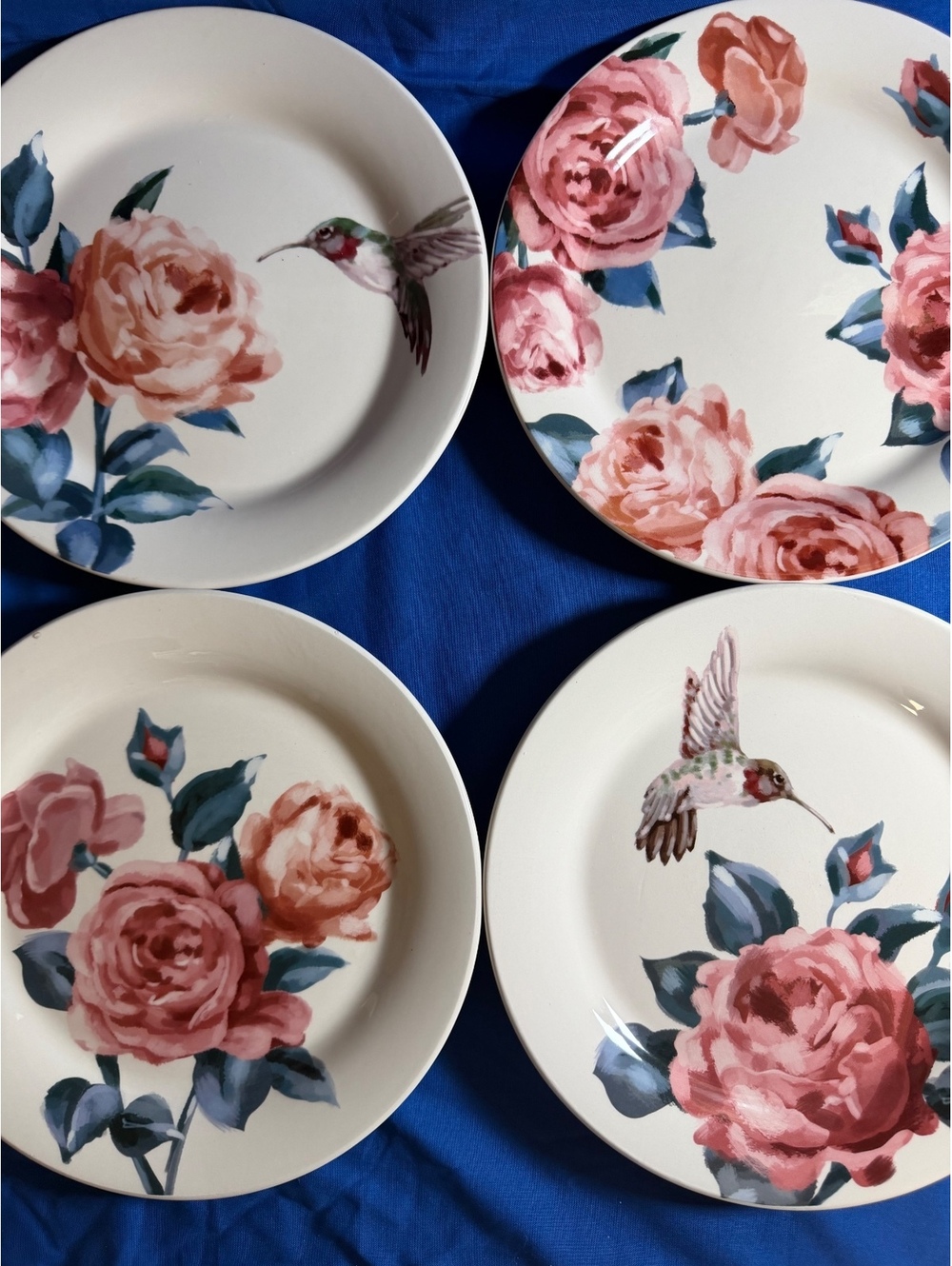 Pier One set of 4 NWT hummingbird,  roses, dessert/ salad plates